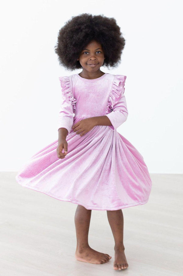 carnation-pink-velvet-ruffle-twirl-dress Mila &  Rose - Sophia's Style-Carnation Pink Velvet Ruffle Twirl Dress-6-12M--1